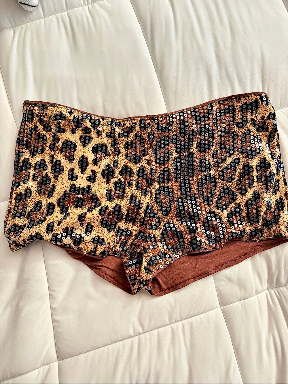 Sequin Leopard Print High Waist Shorts